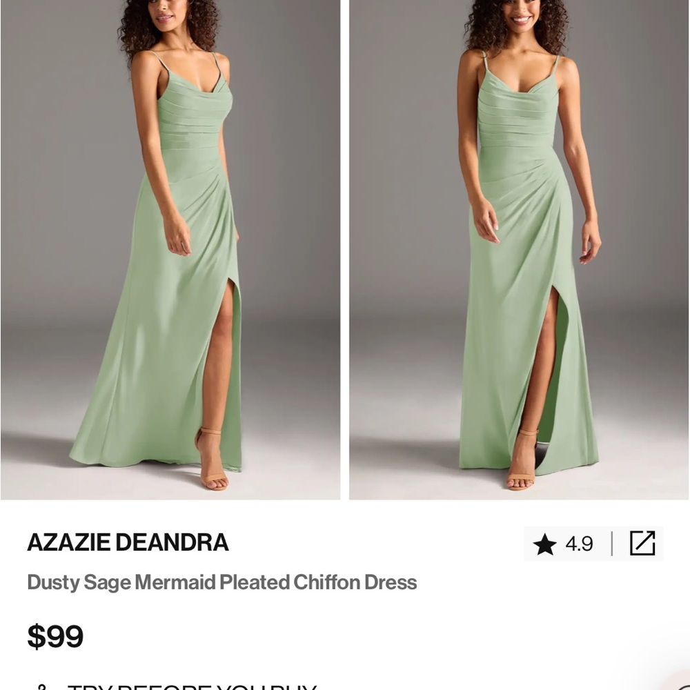 Azazie Green Embellished Gown with Slit and Spaghetti Straps